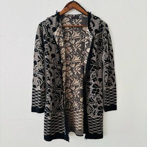 Gottardi Collection Merino Wool Blend Fringe Open Front Long Cardigan One Size